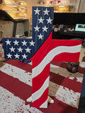 20" American flag cross with wood grain, W/STAND AND WALL MOUNT
